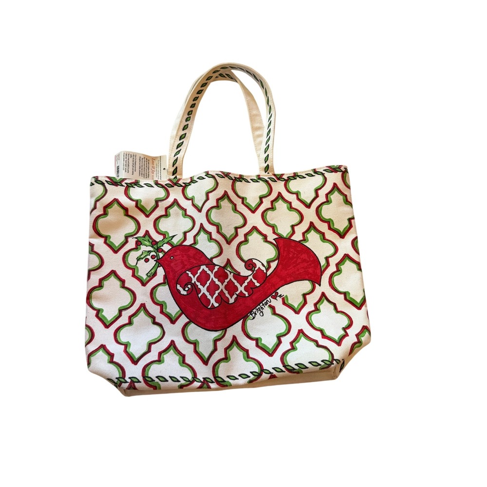 NWT Brighton Love & Joy Holiday Canvas Tote Bag Red Cardinal Christmas